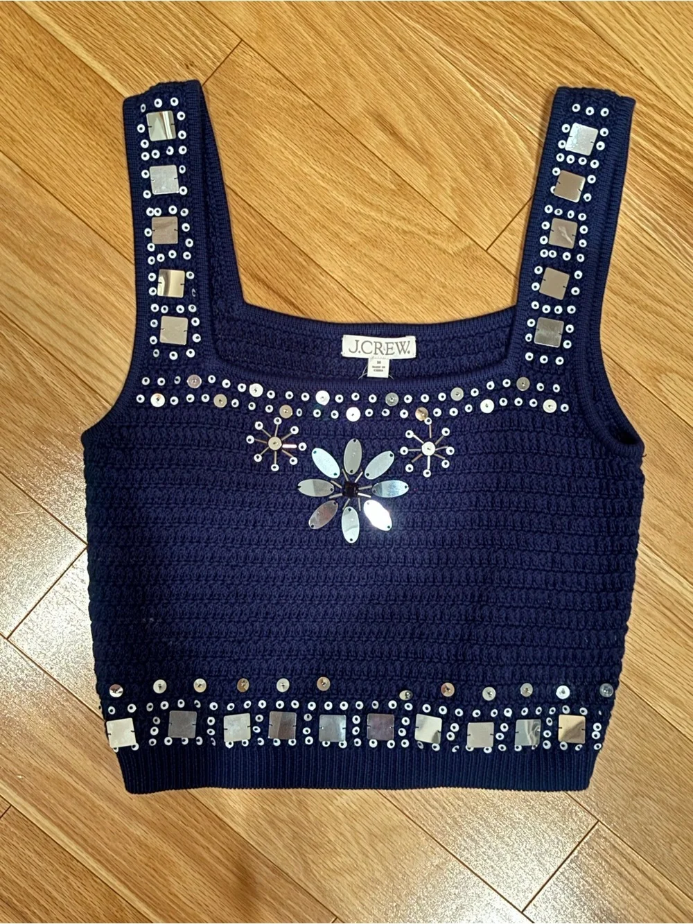 J. Crew Navy Embellished Cropped Tank Top